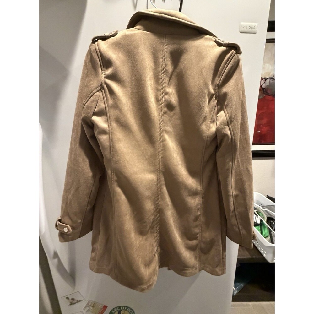Magaschoni Open Front Faux Suede Leather Coat Jacket Stone Beige Size 12 - Picture 9 of 10